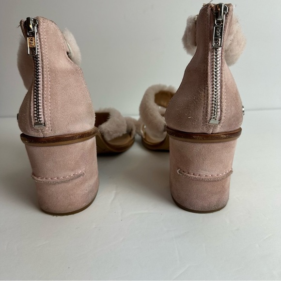 Ugg Del Rey Fluff Heels Women's size 12 or EU 43 Lamb Fur Sandals Blush Pink - Picture 3 of 7